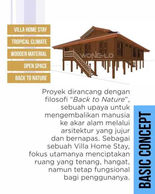 Proyek dirancang dengan filosofi “Back to Nature”, sebuah upaya untuk mengembalikan manusia ke akar alam melalui arsitektur yang jujur dan bernapas. Sebagai sebuah Villa Home Stay, fokus utamanya menciptakan ruang yang tenang, hangat, namun tetap fungsional bagi penggunanya.
__
https://woneloproject.com/
#woneloproject #wonelostudio #TipsArsitektur #VillaHomeStay #HarmonyinWoodandNature