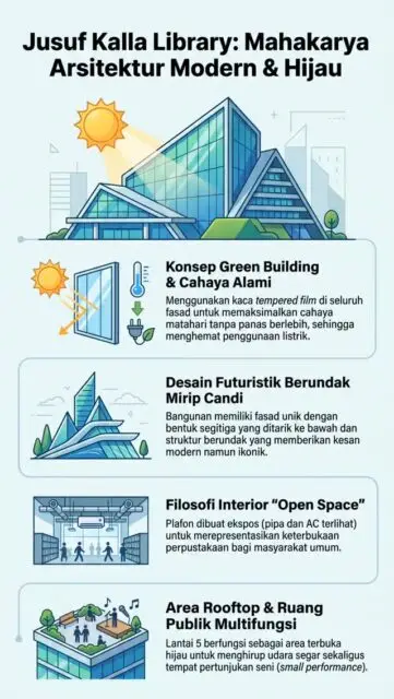 Studi Preseden

📚✨ Jusuf Kalla Library: Perpaduan Arsitektur Modern dan Konsep Green Building

Mengusung desain futuristik yang ikonik, Jusuf Kalla Library hadir sebagai ruang literasi yang tidak hanya estetik, tetapi juga ramah lingkungan. Dengan pemanfaatan cahaya alami, konsep open space, serta area rooftop multifungsi, bangunan ini menjadi simbol bagaimana arsitektur modern dapat berpadu harmonis dengan kenyamanan dan keberlanjutan. 🌿🏛️☀️

"Lebih dari sekadar perpustakaan, ini adalah ruang inspirasi yang menghubungkan pengetahuan, desain, dan masa depan yang berkelanjutan."

#jusufkallalibrary #arsitekturmodern #greenbuilding #sustainablearchitecture #woneloproject